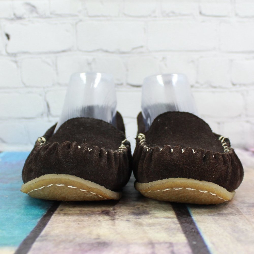 Bearpaw Brown Suede Shearling Lined Moccasin Slip On Slippers Size 10 - Picture 7 of 9